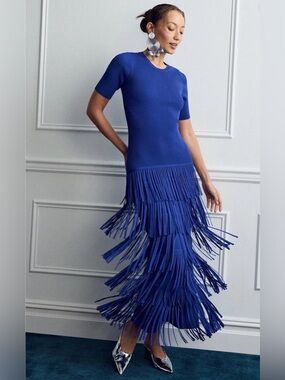 SIMONMILLER Zaza Dress
Royal Blue Fringe Knit Dress Sz XL